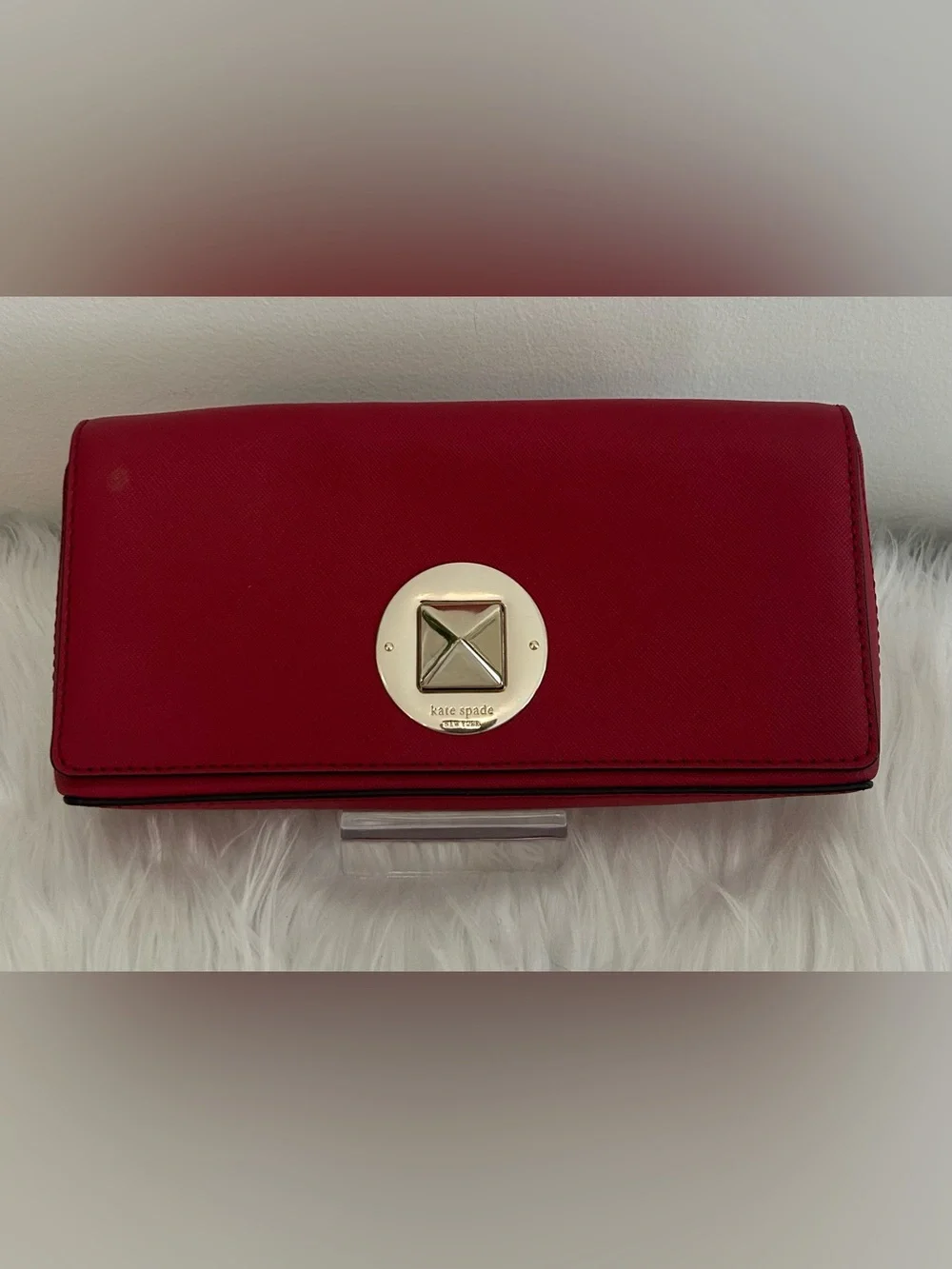 Kate Spade New York Red Saffiano Leather Turnlock Envelope Clutch Wallet